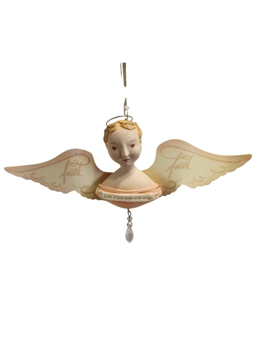 Faith Angel Ornament “Faith Is Just Hope With Wings” Crystal Drop Christmas READ